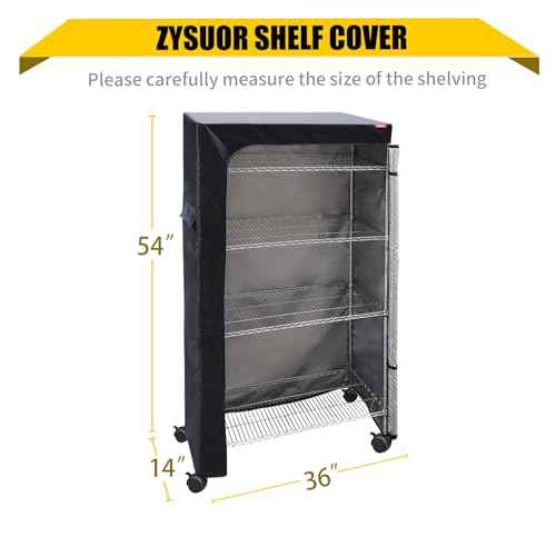 Shelf Cover for Wire Rack and Shelving Unit, 36" W x 14" D x 54" H, Dustproof Two-Way Zipper Design for Easy Access (Black, No Shelves)