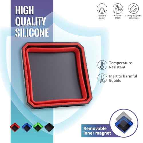 Collapsible Magnetic Parts Tray Set 4-piece, Insulating Silicone, Dual-sided Thickened Rare Earth Magnetic Base, Magnetic Foldable Tray for Screws, Nut, Bolts and Small Tools