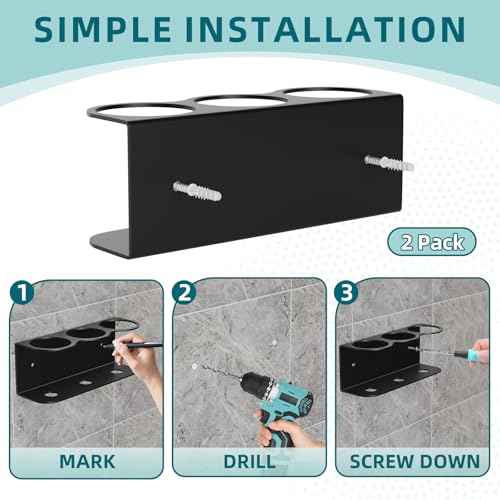 2 Pack 3 All-Purpose Spray Bottle Holder Wall Mount | Heavy-Duty Powder Coated Steel Spray Bottle Storage Rack for Garage Home Workspace | Detailing Bottle Holder (Black)