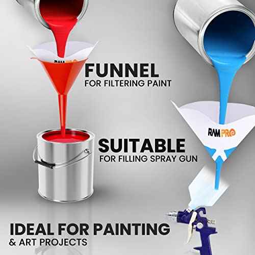 Paint Strainers - 190 Micron Paint Filter, (50 Pack) Ultra-Fine Paint Filter Strainer - Pure Blue Nylon Mesh - Premium Grade Paint Strainers Paper Cone - Great for All Painting Projects by Ram-Pro