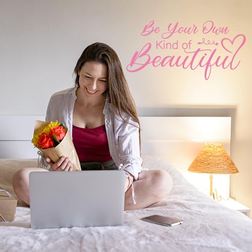 PLIGREAT Pink Inspirational Quote Wall Stickers Be Your Own Kind of Beautiful Quote Peel and Stick Wall Decal for Women Bedroom Living Room Beauty Salon Decor DIY Home Indoor Decoration