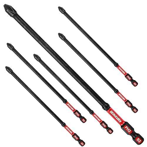 Impact Tough #2 Phillips 6 in. D2 Steel Long Extension Insert Driver Bits,6Pack 1/4 Inch Hex Shank Long Cross Magnetic PH2 Screwdriver Bits Set