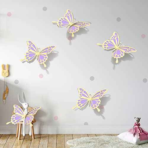 Geyee 12 Pcs 3D Large Butterfly Party Decoration 12 Inch 10 Inch Big Butterfly Centerpieces for Tables Baby Shower Birthday Wedding Hanging Decoration(Gold and Purple)