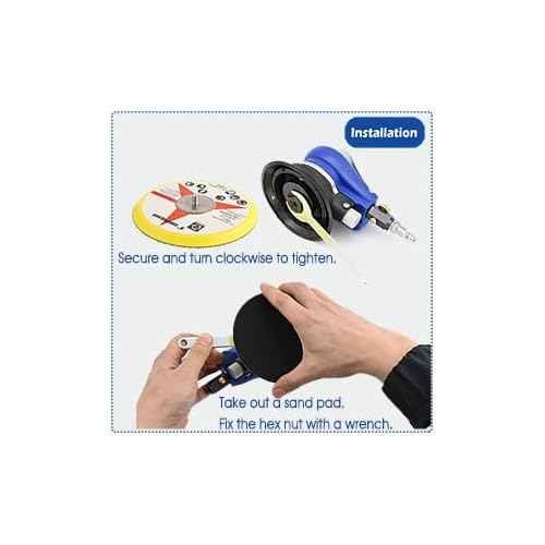6 Inch Air Random Orbital Sander, Pneumatic Palm Sander tool with 10 Pcs Sandpapers, Air Sanders For Auto Body Work By Bowd