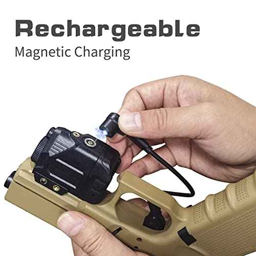 500 Lumens Tactical Weapon Flashlights Laser Sight - Rail-Mounted Light and Green Laser Light Combo for Pistol with Picatinny Rail and GL Rails - Magnetic Charging Port