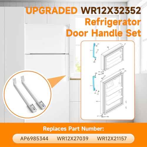 WR12X32352 Refrigerator Door Handle Set, Compatible with GE Handle Set (White), Refrigerator Door Handles Replacement Replace AP6985344 WR12X27039 WR12X21157 Refrigerator Handle