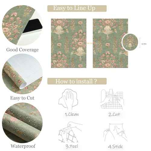Orainege Floral Wallpaper Peel and Stick Wallpaper Modern Contact Paper 16.9in x 118.1in Self Adhesive Wall Paper for Bedroom Bathroom Shelf Liner Decor Removable
