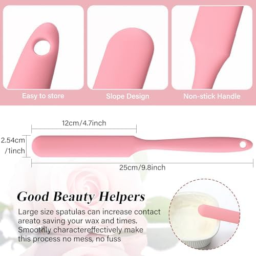 Patelai Non Stick Wax Spatulas Silicone Waxing Sticks Waxing Applicator Hair Removal Large Reusable Scraper Large Area Hard Wax Sticks for Home Salon Body Use Mixing Resin(Sun Pink)