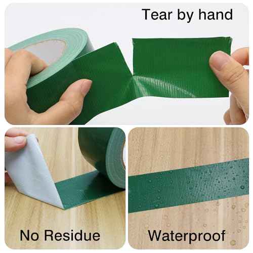 Heavy Duty Duct Tape 2 Inch X 33 Yards, 8.5 Mil Thickness, Multi Purpose Dark Green Duct Tape, No Residue, Waterproof and Tear by Hand - for Repairs, Industrial, Professional Use
