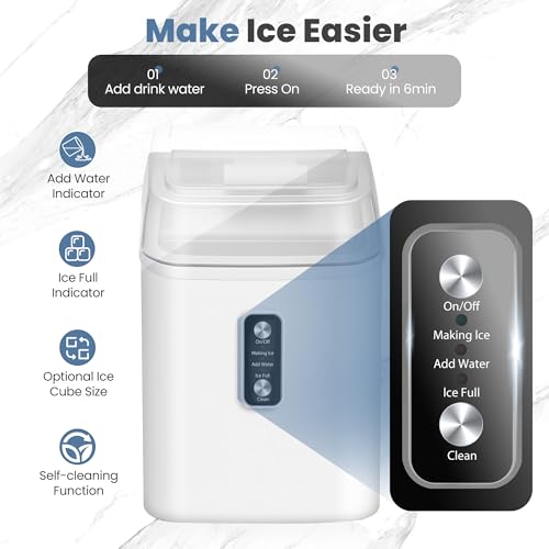 NEWBULIG Nugget Ice Makers Countertop, Portable Nugget Ice Machine, Ready in 6 Mins, 24lbs in 24Hrs, Auto-Cleaning, with Basket and Scoop, for Home, Kitchen, RV, Camping, White