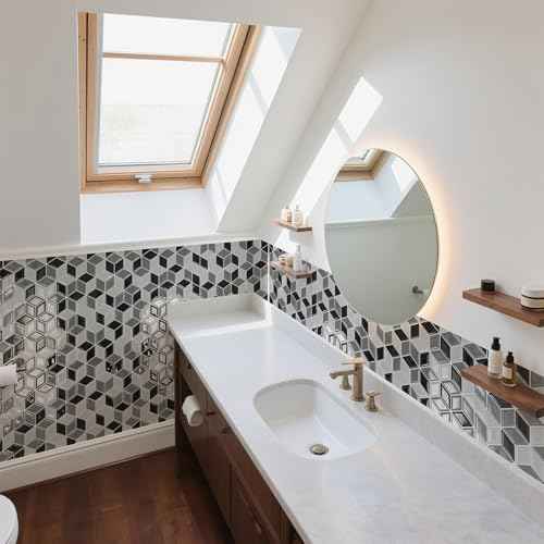 Art3d 10-Sheet Peel and Stick Backsplash Tiles, 12x12 Inch Self-Adhesive 3D Wall Tiles for Kitchen, Bathroom, Countertop - Thickened Waterproof Design (White & Black)