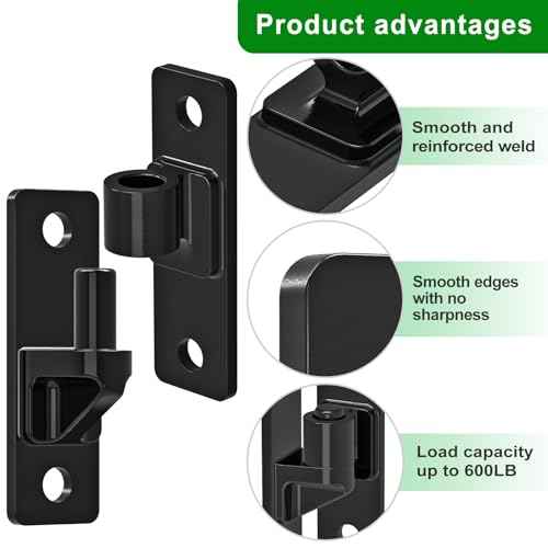 Heavy Duty Gate Hinges, 4Pack High Strength Steel with Electroplated Finish, 600LB Load Capacity, Thick 6mm Black Hinges for Farm Gates, Fences, Barns, Sheds & Outdoor Gates (4.9"x1.5")