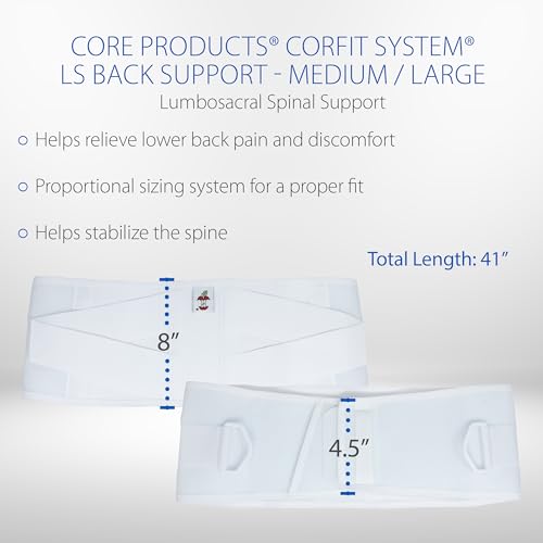 Core Products Corfit LS Lumbar Support Adjustable Back Brace for Pain Relief, Men/Women - White, Medium/Large