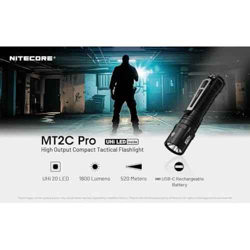 Nitecore MT2C Pro 1800 Lumen EDC Flashlight, USB-C Rechargeable, High Efficient LED, Long Runtime, Long Throw, Slim, Lightweight for Everyday Carry, Glove Box or Outdoor
