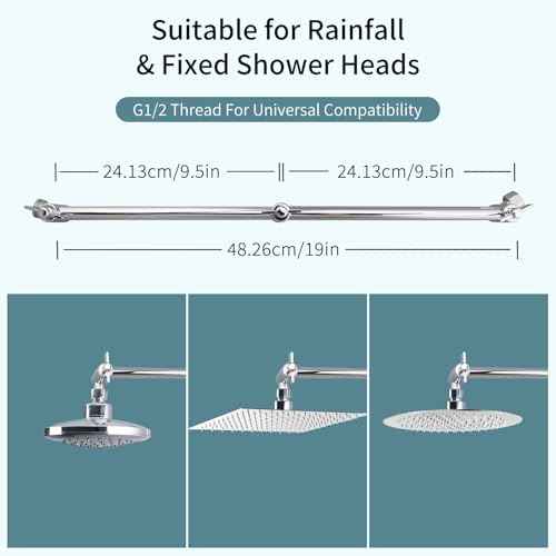 19 Inch Shower Head Extension Arm, Upgrade Flexible Height & Angle Adjustable Shower Arm Extender with Lock Joint, G1/2 Universal Connection for Rain & Handheld Shower Head (Chrome, 19)