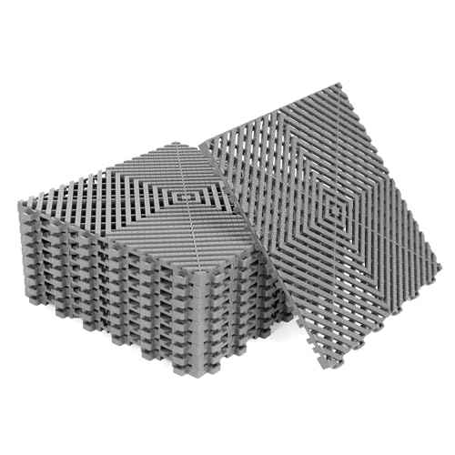 12Pack Modular Interlocking Grille Tile 12"x12"x0.66" Heavy Duty Mat for Garage Flooring Car Washing Facility Drain Balcony Yard Deck Floor (Gray)