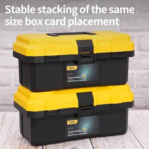 DELI Plastic Tool Box with Handle, 20 inch Tool Case with Double Locking and Removable Tray, Toolbox Organization