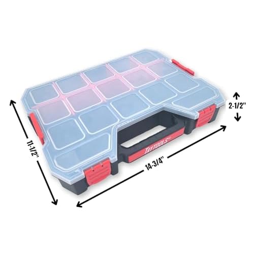 Taytools 17 Compartment Large Parts Organizer Box - Dual Latch Portable Tool Box with Removeable Dividers for Storing Hardware, Screws, Bolts, Nails, Beads or Jewely (Pack of 2)