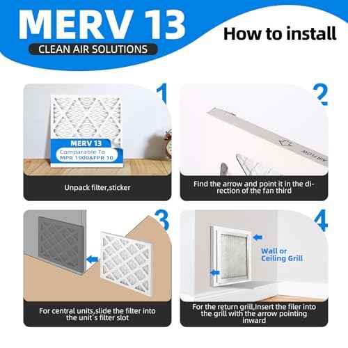 (6 Pack) 20x22x1 Furnace Air Filters, MPR 1900 & FPR 10, MERV 13 Pleated Air Filter (Actual Size: 19 3/4"x21 3/4"x3/4")
