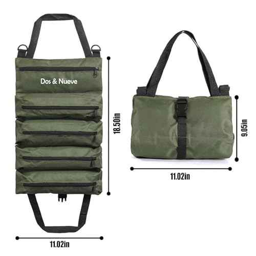 Dos & Nueve, Tool Bag with Handle, Tool Organizer, Canvas Tool Roll, Portable Foldble Tool Storage Bag, Roll Up Tool Bag Organizer, Multi-Pocket Storage Tool Bag, Tool Pouches, Army Green
