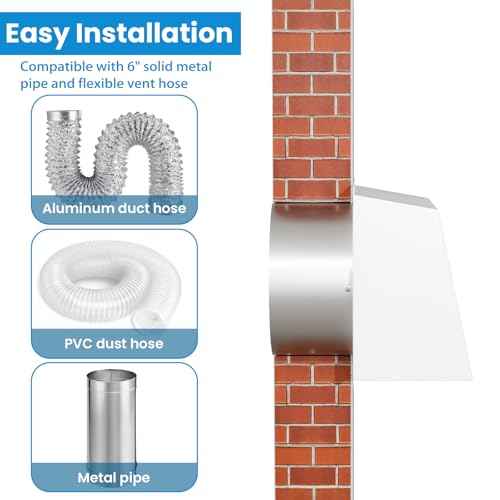6" Metal Hooded Wall Vent with Screen and Damper, Exhaust Vent Cover Outside, Exterior Vent Cover for Dryer Vent Kitchen Range Hood Outdoor Air Exhaust (6 Inch-White)