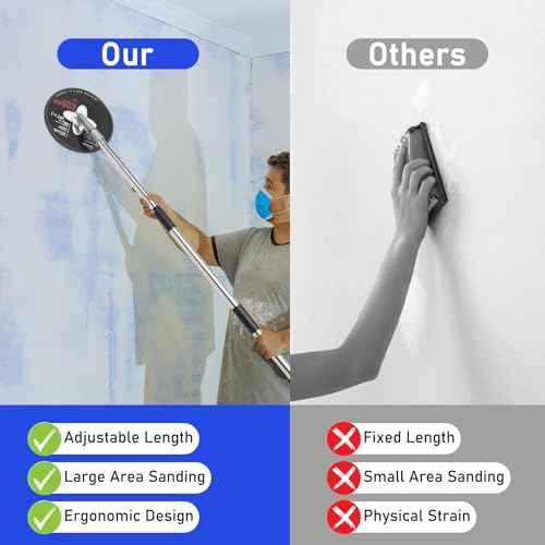 Pole Sander for Drywall, 9-Inch Radial Wall and Ceiling Sanding Machine with 93 Inch Adjustable Rod, 360¡Æ Rotating Circular Sanding Head for Easy Surface Smoothing, Perfect for Paint Preparation
