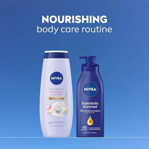 NIVEA Refreshing White Peach and Jasmine Body Wash with Nourishing Serum,Scented Body Wash for Women,Enriched with Provitamin B5 and Vitamin E,20 Fl Oz Bottle,(Pack of 6)
