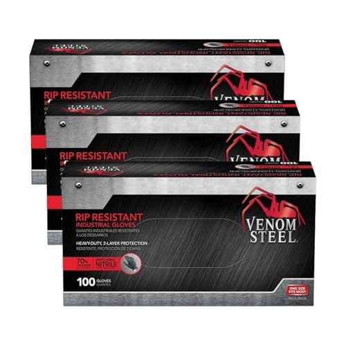 Venom Steel Industrial Nitrile Gloves, 6 mil, 2 Layer Rip Resistant, One Size Fits Most, 100 Count, (Pack of 3)