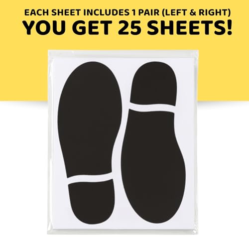 50PCS Black PVC Footprint Stickers ? Waterproof Erasable Stickers for Classroom Office Wall 6.88x2.2 Inch Vinyl Floor Shoes Cutouts