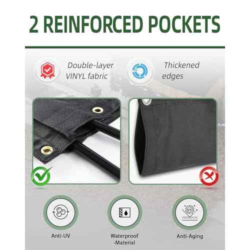 FoundGo 6' x 14' Dump Trailer Tarp [18oz] Heavy Duty Dump Truck Mesh Tarp with Grommets Vinyl Coated Waterproof Truck Cover with Double Pocket incl. 4X Elastic Rope
