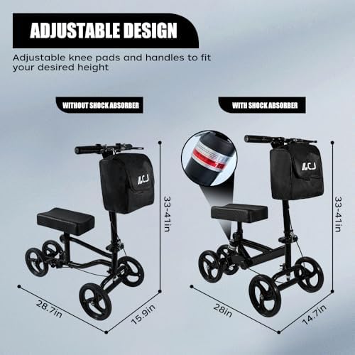 Knee Scooter,Economical Foldable Steerable Knee Walker,for Adults Foot Surgery,Injured Ankle Recovery Scoote(Black-Standard Version)