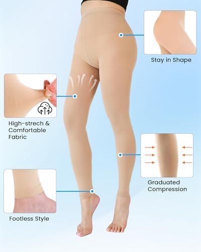 Compression Pantyhose for Women, 15-20 mmHg Medical Compression Leggings, Footless Compression Stockings for Women & Men, Compression Tights for Edema, Varicose Veins, Swelling, DVT