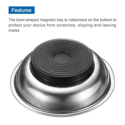 HARFINGTON 5pcs Round Magnetic Tray 4"x1" Stainless Steel Magnet Tool Tray Parts Holder for Socket Screw Nuts Bolts Pin Washers Metal Parts