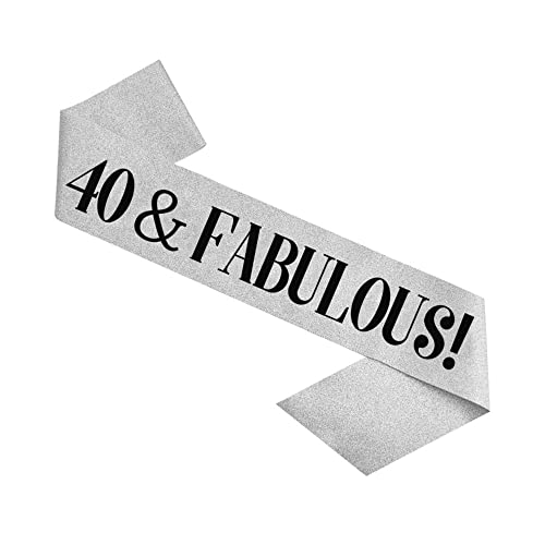 40th Birthday Sash - Silver Glitter 40 Birthday Sash; "40 & Fabulous" sash; 40th Birthday Decorations Women; 40 and Fabulous Decorations; 40th Birthday Sash for Women; 40th Birthday Sash for Men