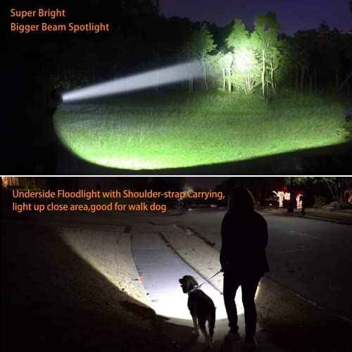 Powerful Led Flashlight High Lumens USB C Rechargeable,Super Bright Handheld Spotlight,Strong Metal Flashlight Large/Long Lasting/Lantern/Strap,High Powered Big Searchlight