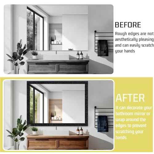 Avinyl 10M Black Mirror Border Peel and Stick Wallpaper, Self Adhesive Waterproof Wallpaper Mirror Frame Tape for Bathroom Decor, Silk Peel and Stick Trim Removable Kitchen Wall Decor 1.96" x 393"