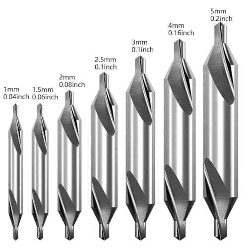 7 PCS Center Drill Bits Set, M2 High Speed Steel 60-Degree Angle Center Drill Bits Kit Countersink Tools for Lathe Metalworking Size 1.0 1.5 2.0 2.5 3.0 4.0 5.0