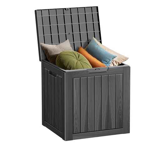 35 Gallon Resin Deck Box, Waterproof Outdoor Storage Bin for Patio, Poolside, and Garden, Lockable & UV-Resistant, Ideal for Small Spaces, Black