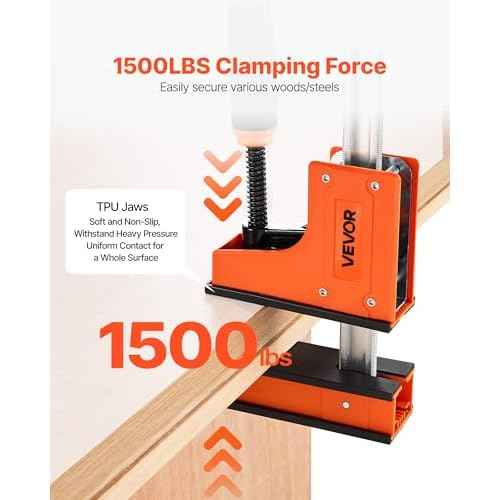 VEVOR Bar Clamps for Woodworking, 2-Pack 30 inch Parallel Clamp Set, F-Clamp with 1500 lbs Load Limit, Even Pressure, High-strength Plastic and Carbon Steel, for Woodworking Metal Working, Orange