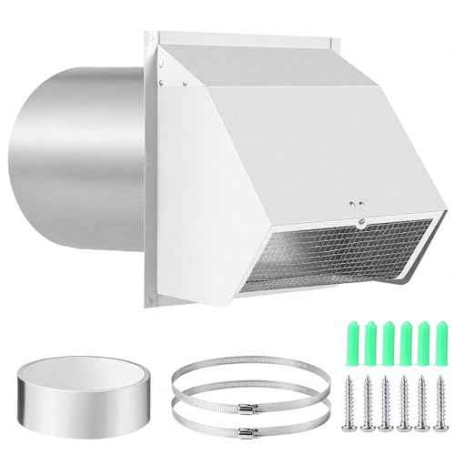 6 Inch Hooded Wall Vent with Screen and Damper,Wall Exhaust Vent Cover Cap,Dryer Vent Cover Outside,External Extractor Wall Vent Hood for House Kitchen Range Hood Air Ventilation White