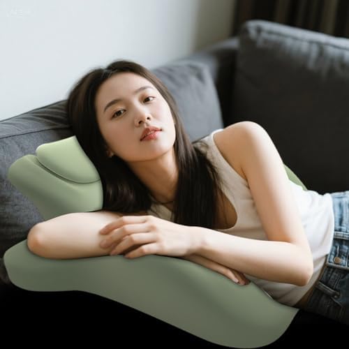 Ergonomic Back Support Pillow for Reading, Memory Foam Couples Pillows, Butt Cushion for Couples, Waist and Neck Support, Multi-Position Comfort Bed Pillow for Sitting and Lying (Green)