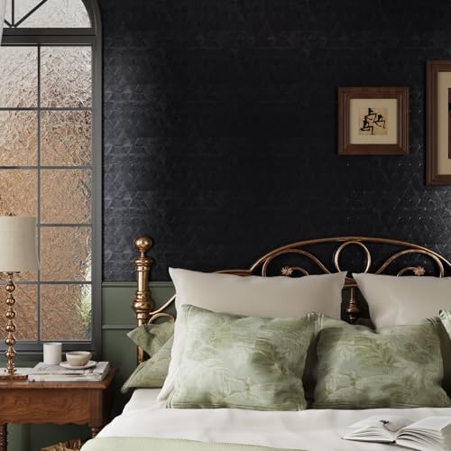 CRE8TIVE Black Peel and Stick Wallpaper Textured Modern Black Contact Paper for Cabinets Countertops Waterproof Triangle Diamond Geometric Removable Wallpaper for Bedroom Bathroom Accent Walls 12"x80"