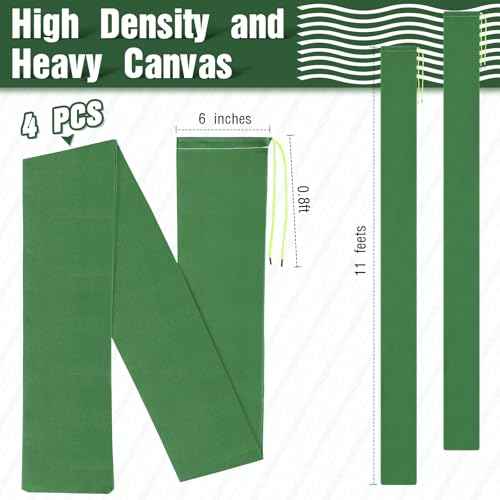 Threan 4 Pcs Long Canvas Sandbags for Flooding Sand Tube Bags Flood Protection Thickened Reusable Rain Wind Flood Barrier with Elastic Band Water Barrier Tube for Door Rain Control, Green (11 ft)