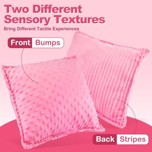 Subao 12" Vibrating Sensory Toddler Pillow with Two Textures, Sensory Toys for Kids with Autism, Birthday Xmas Gifts for Ages 4-10, Pink