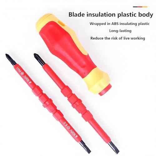 Insulated Screwdriver Set for Electricians ? Ergonomic Handle, Magnetized Tips, Durable for Electrical Work, Receptacle & Outlet Screwdriver, Multi-Tool (3 in 1)