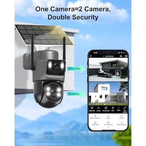 4K Security Cameras Wireless Outdoor Solar Battery Powered, 5GHz/2.4GHz WiFi 360¡Æ PTZ Cameras for Home Security with Dual Lens, Color Night Vision, Human Detection, Siren, 2-Way Audio, IP66