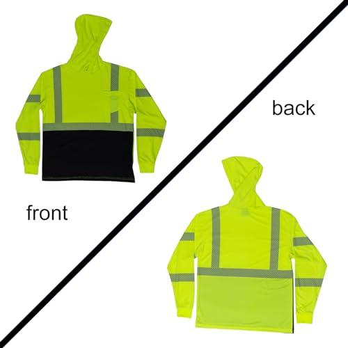VENDACE 3pcs Safety Reflective High Visibility Long Sleeve ANSI Class 3 Hi Vis Construction Work T Shirts for Men with Hood