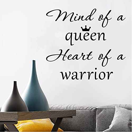 Wall Stickers for Bedroom, Wall Art Decal Mind of A Queen Heart of A Warrior Motivational Feminism Quote Stickers Removable DIY Vinyl Murals Decor for Woman Home Office Bedroom Living Room Decor
