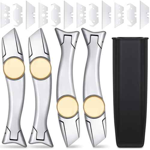WILLBOND 4 Sets Navajas Para Roofing Heavy Duty Shark Vinyl Knife with 12 Pcs Utility Knife Blades Replacement Roofing Tools Carpet Blade Cutter for Indoor Outdoor