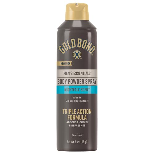 Gold Bond Men's Essentials Talc-Free Body Powder Spray | 7 oz | Pack of 2 | Nightfall Scent | Wetness Protection